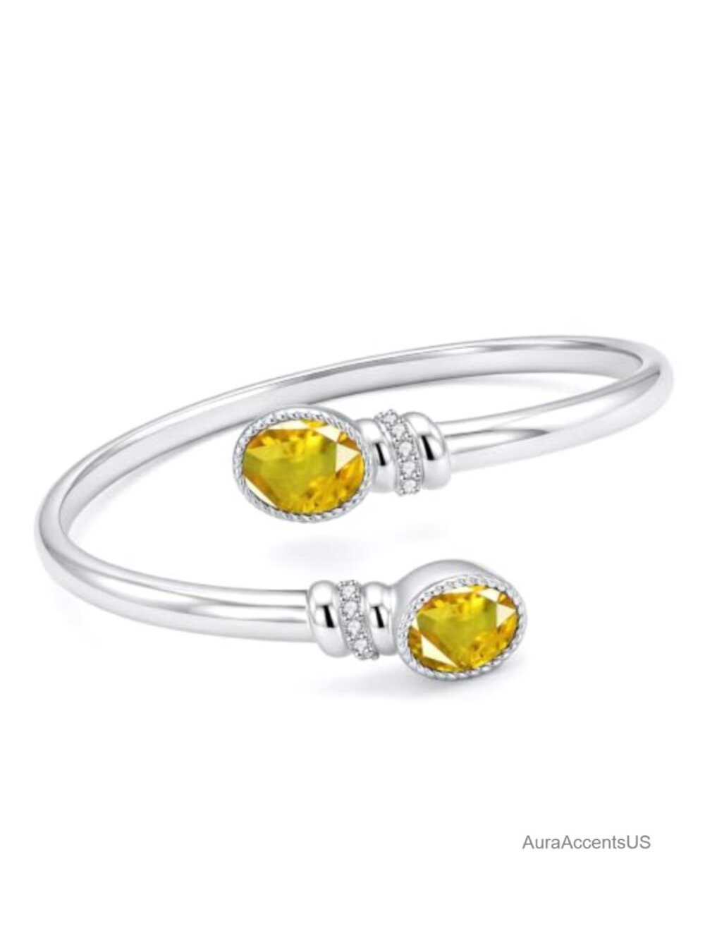 14K White Gold Plated Birthstone Bangle Bracelet for Women